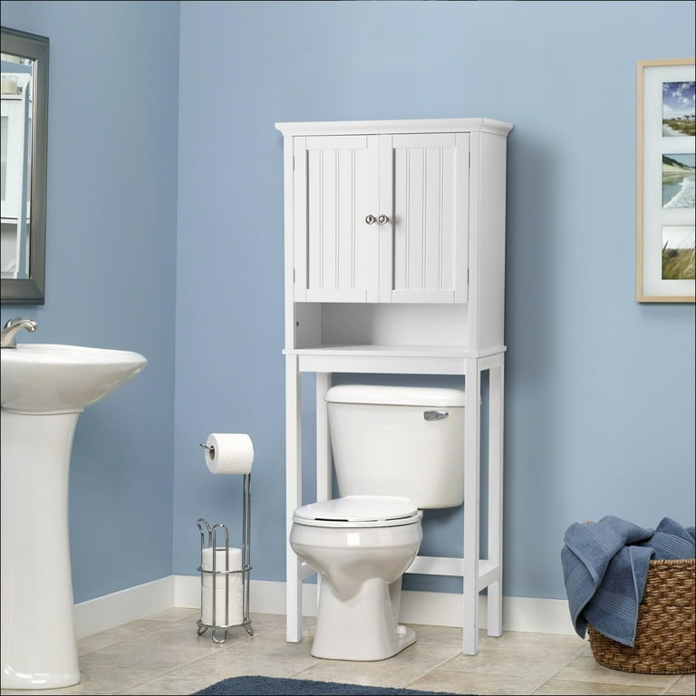 Sobaniilo Over The Toilet Storage Cabinet for Bathroom, Storage Organizer  Over Toilet, Space Saver with Tempered Glass Doors, White