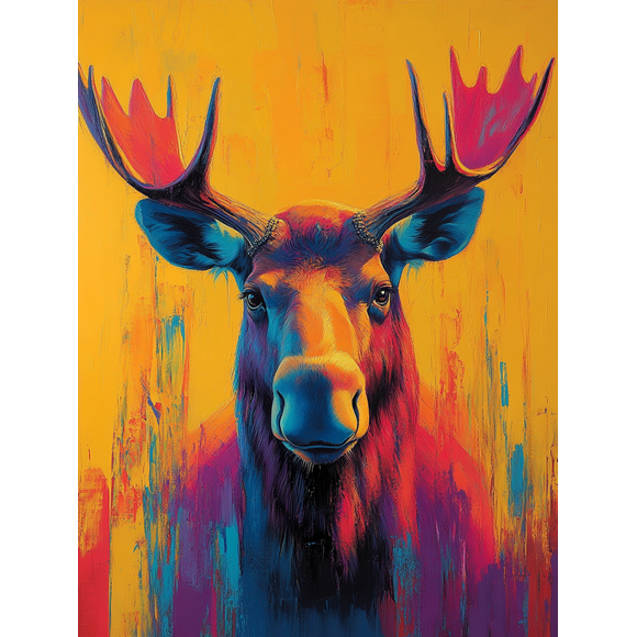 Qisvanset 12x16 Inch 2D Flat Framed Canvas Art, Alaskan Moose Day Glo Landscape Wildlife Canadian Nature Wall Art