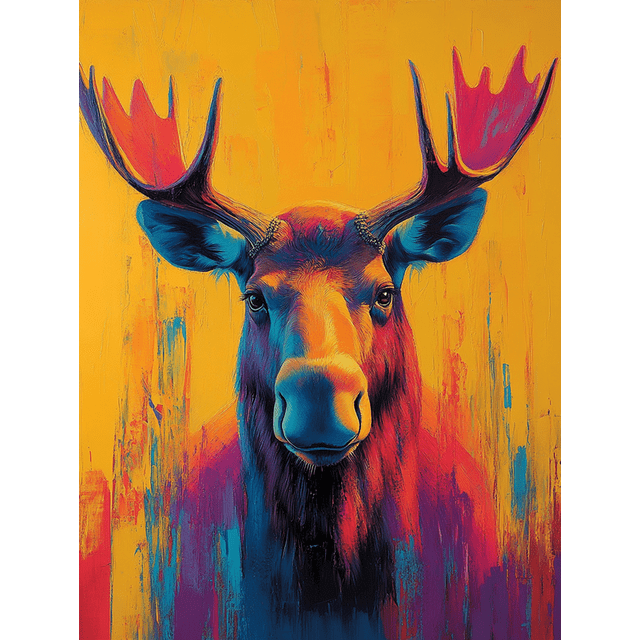 Qisvanset 12x16 Inch 2D Flat Framed Canvas Art, Alaskan Moose Day Glo Landscape Wildlife Canadian Nature Wall Art