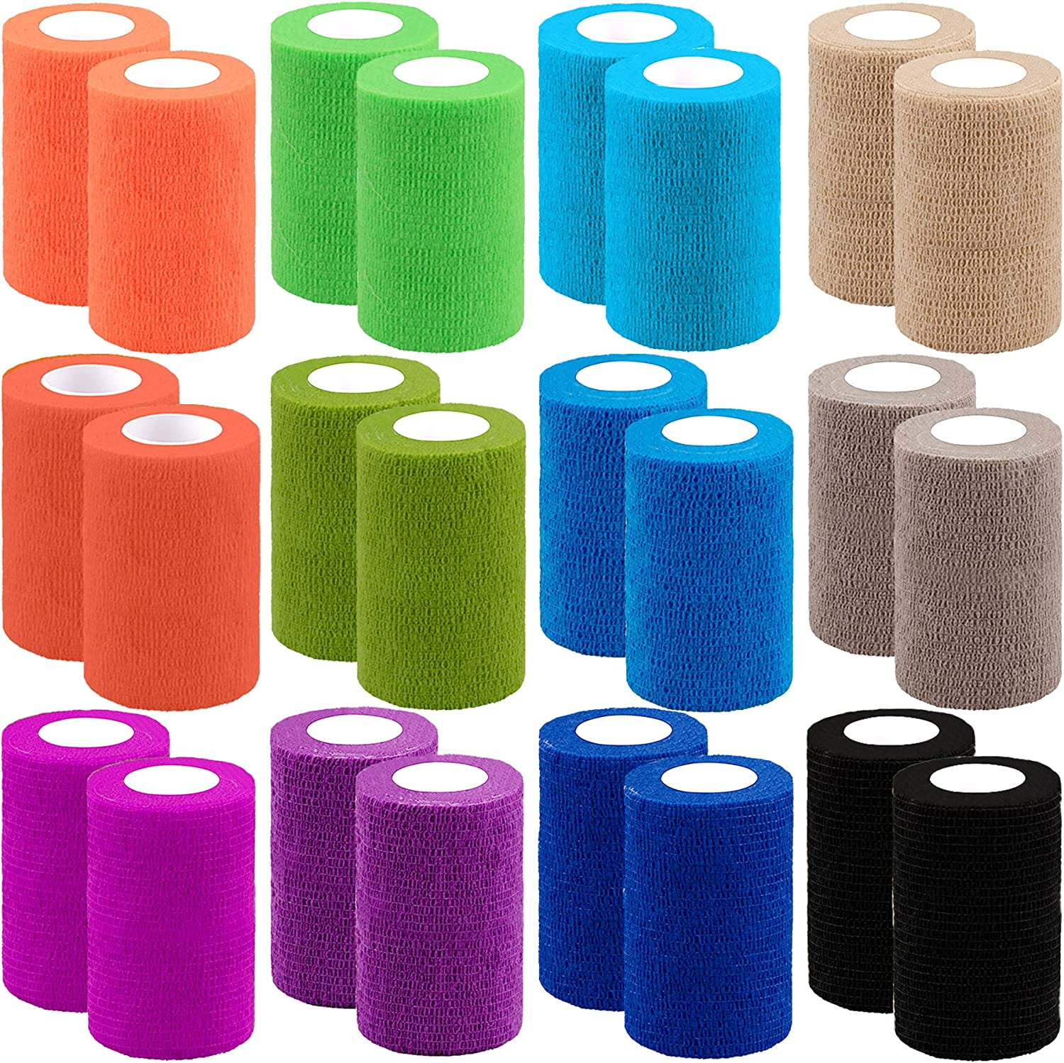 24 Rolls Self Adherent Wrap 4 Inch Self Adhesive Bandages Wrap Stretch Bandage Tape Self Stick Bandage Wraps for Wrist Ankle Swelling Sprains(12 Colors)