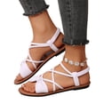 thumbnail image 2 of Sandals for Women Flat Dressy Cute Ankle Strap Open Toe Cross Bowknot Slingback Flats Summer Casual Comfortable Beach Vacation Slides Shoes 43, 2 of 7