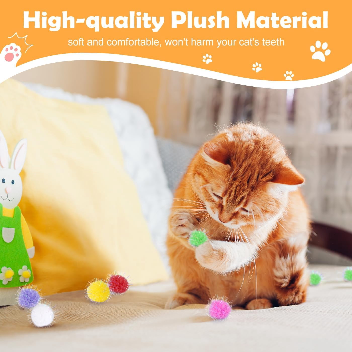 60 Pcs Cat Pom Pom Balls, Interactive Cat Toys, Sparkle Balls for Cats, Extra Large and Fuzzy for Exercise and Entertainment, Multicolor, 1.5 Inch