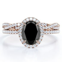 JeenMata Pave Halo Setting 1.75 Carat Oval Cut Lab Grown Black Diamond and Moissanite Infinity Twisted Shank Bridal Set in 18K Rose Gold Plating over Silver