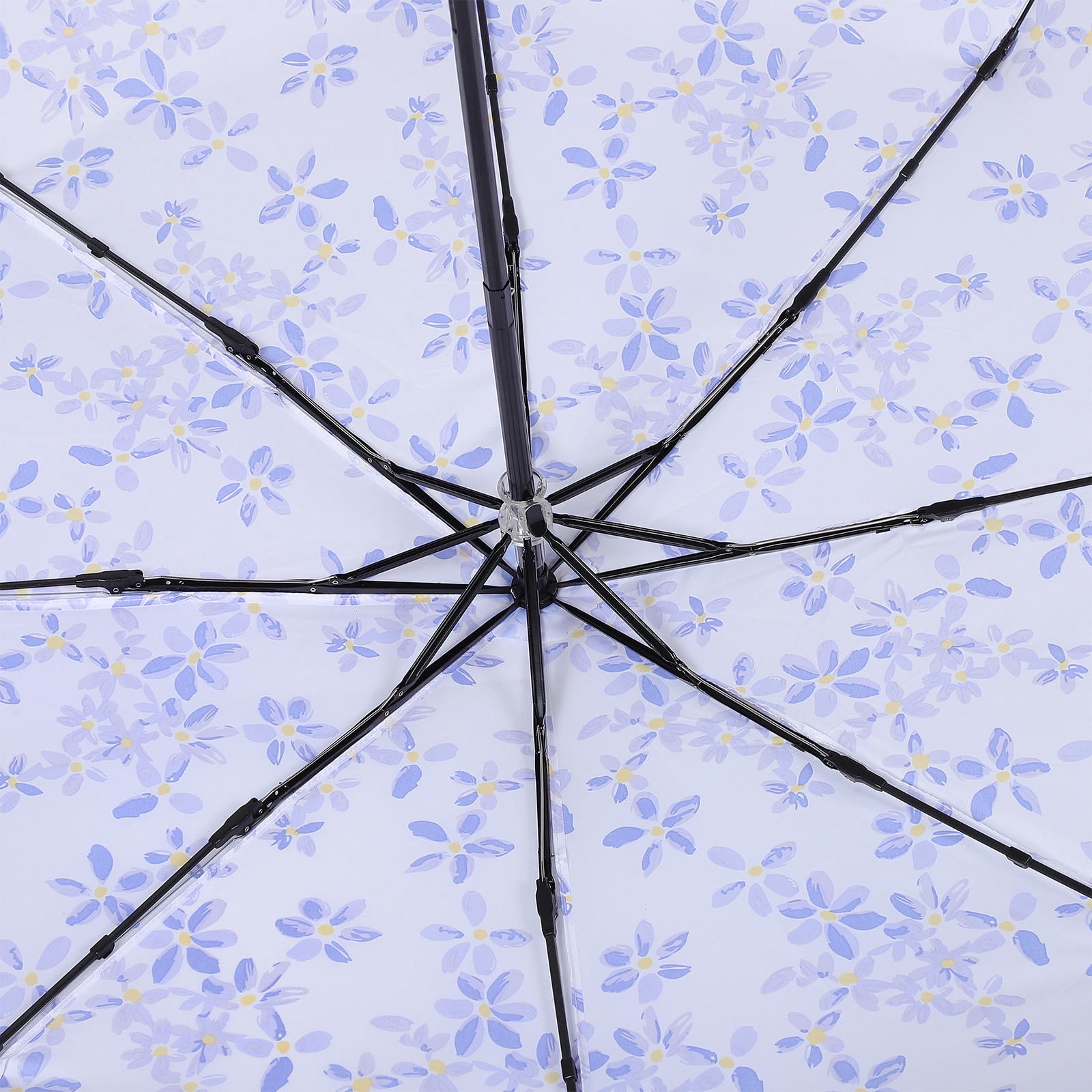 Homoyoyo Compact Violet Floral Umbrella with Wooden Handle, Lightweight Travel Canopy for Outdoor Use and Daily Rain