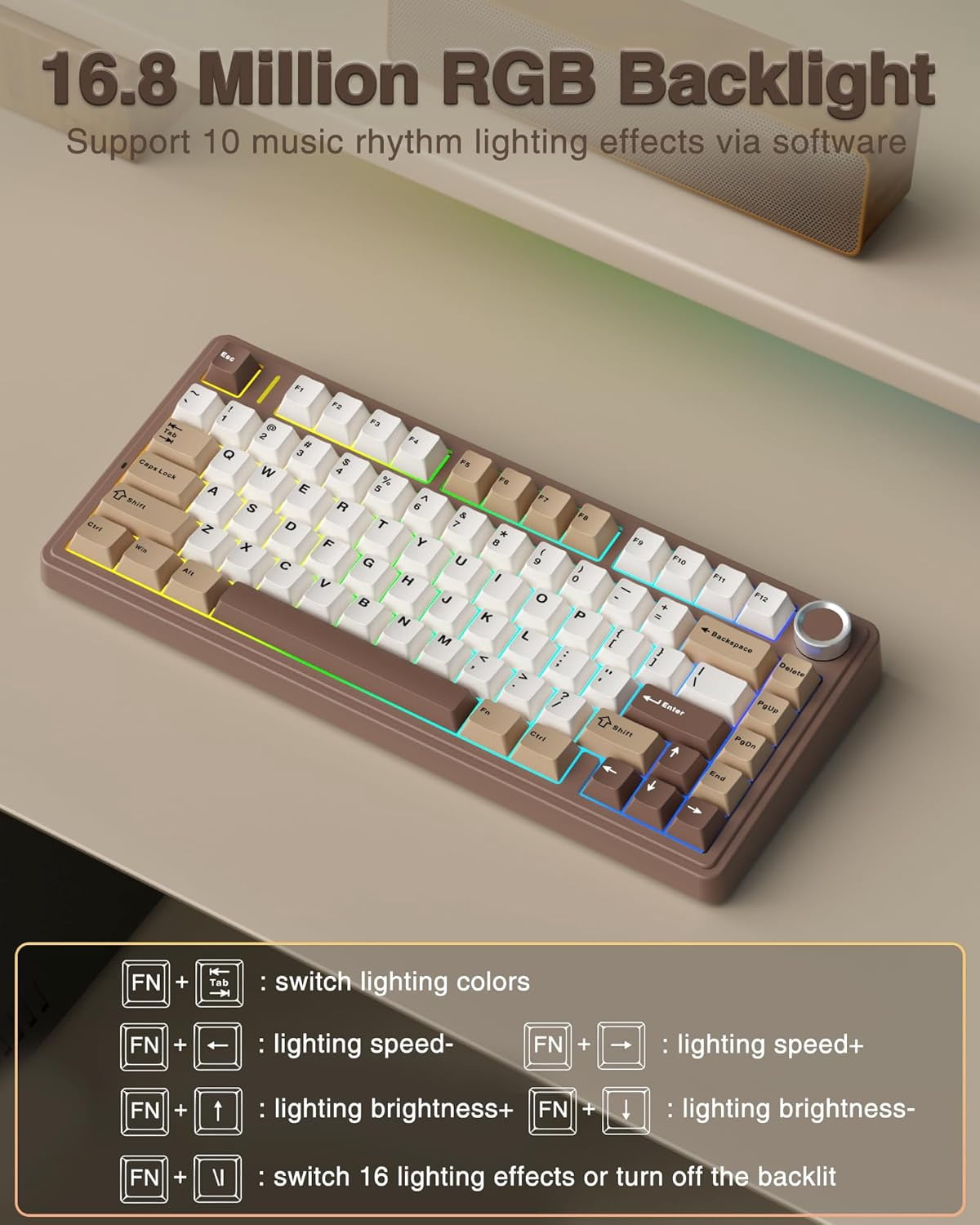 F75 75% Mechanical Keyboard, Hot Swappable Creamy Keyboard, Pre-lubed Linear Switches, 2.4GHz/Type-C/BT5.0, Backlit Gaming Keyboards(White&Brown)