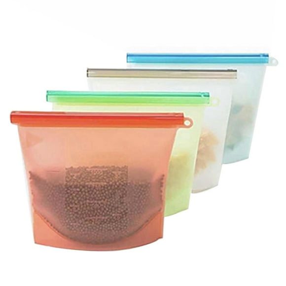 Food Storage Bag Reusable 4PCS Zipper Design Kitchen Food Bag Preservation Bag