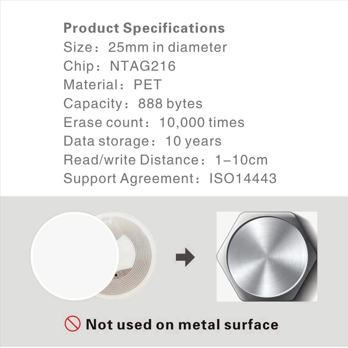 400Pcs NFC Ntag216 Sticker Ntag216 NFC Tags NFC 216 Tag Ntag216 NFC Cards 13.56Mhz NFC Tag Stickers 888 Bytes Memory