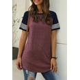 thumbnail image 4 of TEMOFON Women's Top Casual Summer Tunic Shirt Striped Short Sleeve Crewneck Tshirts Fashion Trendy Winered Tees Y2K Blouses, 4 of 7