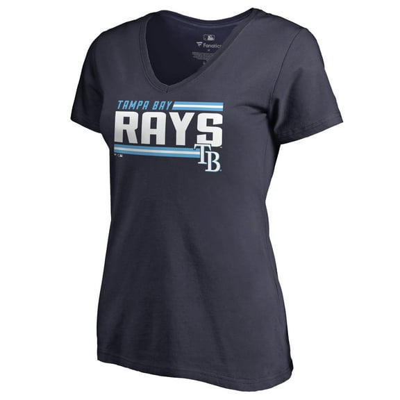 Women's Navy Tampa Bay Rays Onside Stripe V-Neck T-Shirt