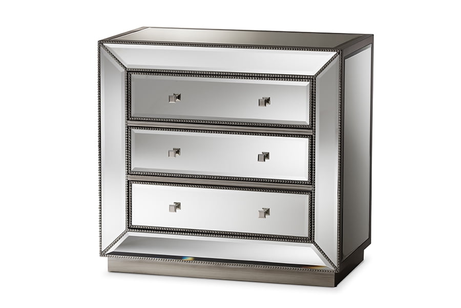 Baxton Studio Edeline Glamour Style Mirrored 3-Drawer Chest