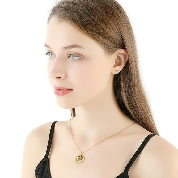 Small Yoga Pendant 14K Yellow Gold Indian Hindoo Hindu Buddhist OM Charm Necklace For Women Religious Jewelry Gift