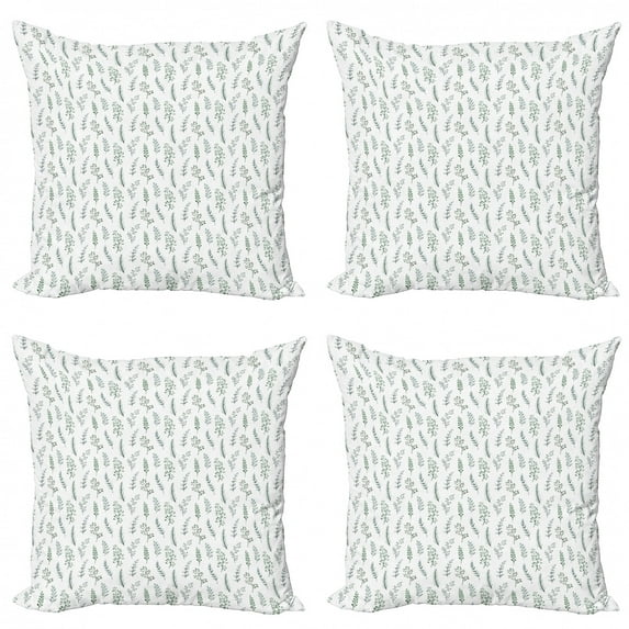 Ambesonne Nature Throw Pillow Cover 4 Pack, Watercolor Botanical Herbs, 18", Teal Multicolor