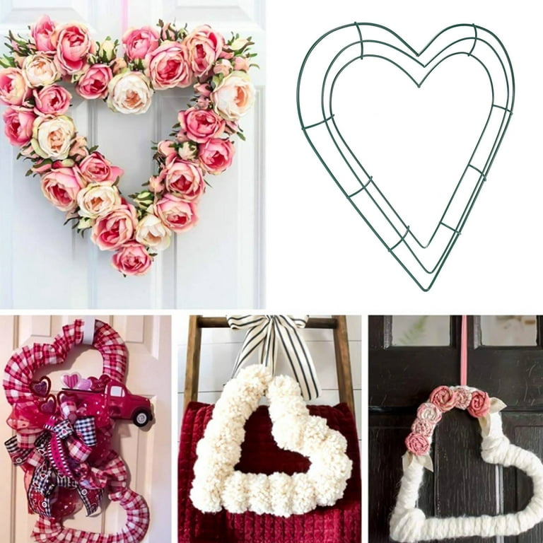 Heart Metal Wreath 12 inch Heart-Shaped Wire Wreath Frame Wedding 's Day, Green