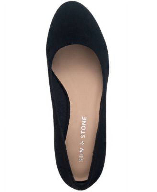 SUN STONE Womens Black Cushioned Breathable Felix Round Toe Cone Heel Slip On Dress Pumps Shoes 9 M