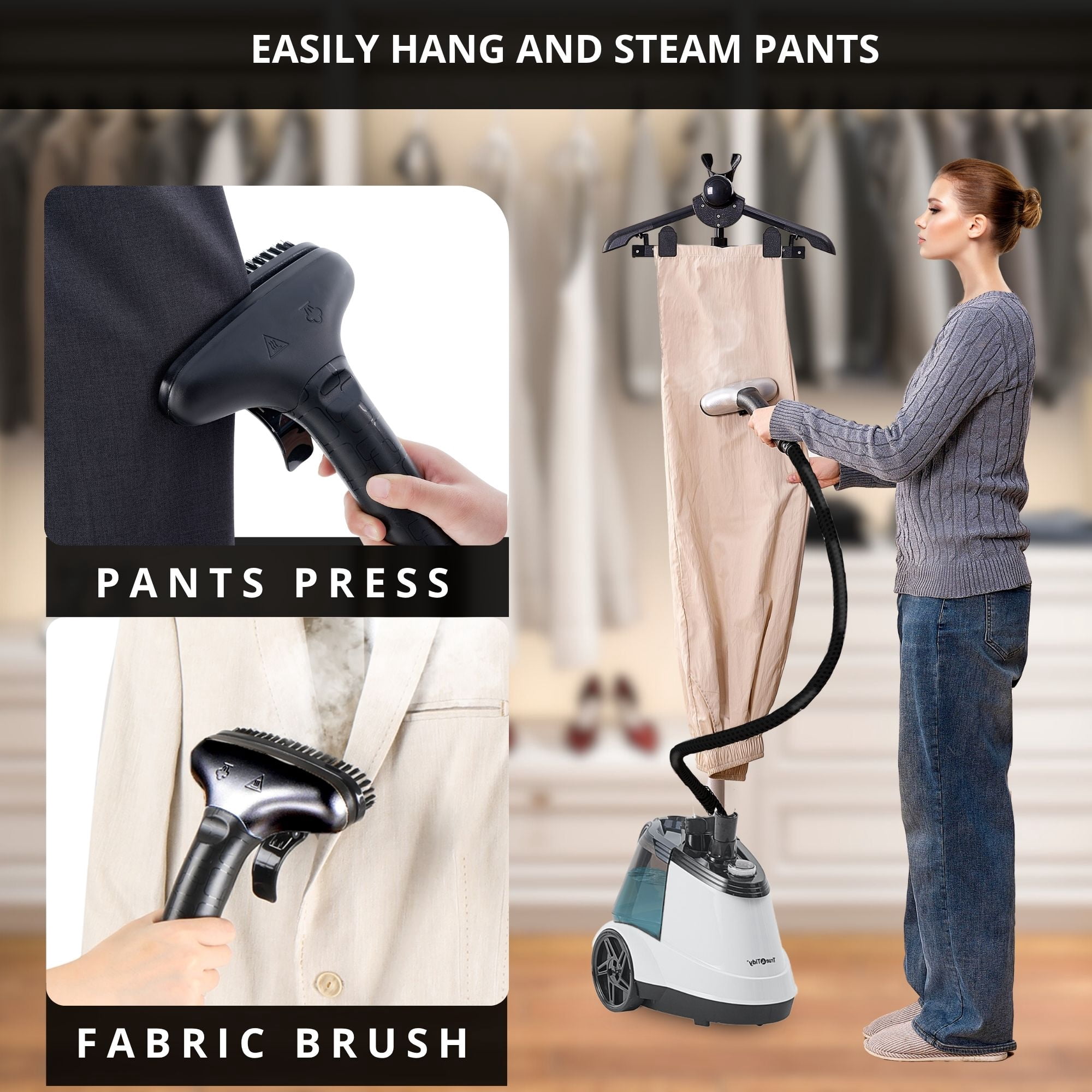 True & Tidy Tidy Commercial Heavy Duty Garment Steamer with Extra Large  Water Tank, White
