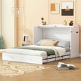thumbnail image 2 of Full Size Murphy Bed Wall Bed with drawer and a set of Sockets & USB Ports, Pulley Structure Design, White, 2 of 9