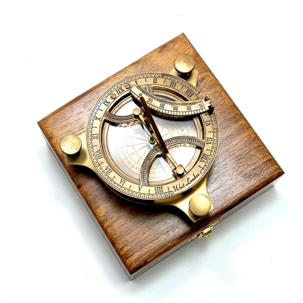 Maritime treasures Vintage Brass Marine Compass with Wooden Box | Antique Nautical Desk  Decor  | Decorative Navigation Compass Collectible | Maritime Gift for Home Office & Library