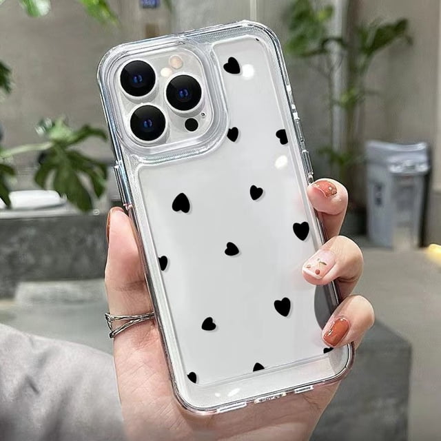 Funda transparente a prueba de golpes para iPhone 14 Pro Max, 13 Pro Max, 11, 12 Pro, XR, XS, X, 7, 8, 14 Plus, SE Love Heart