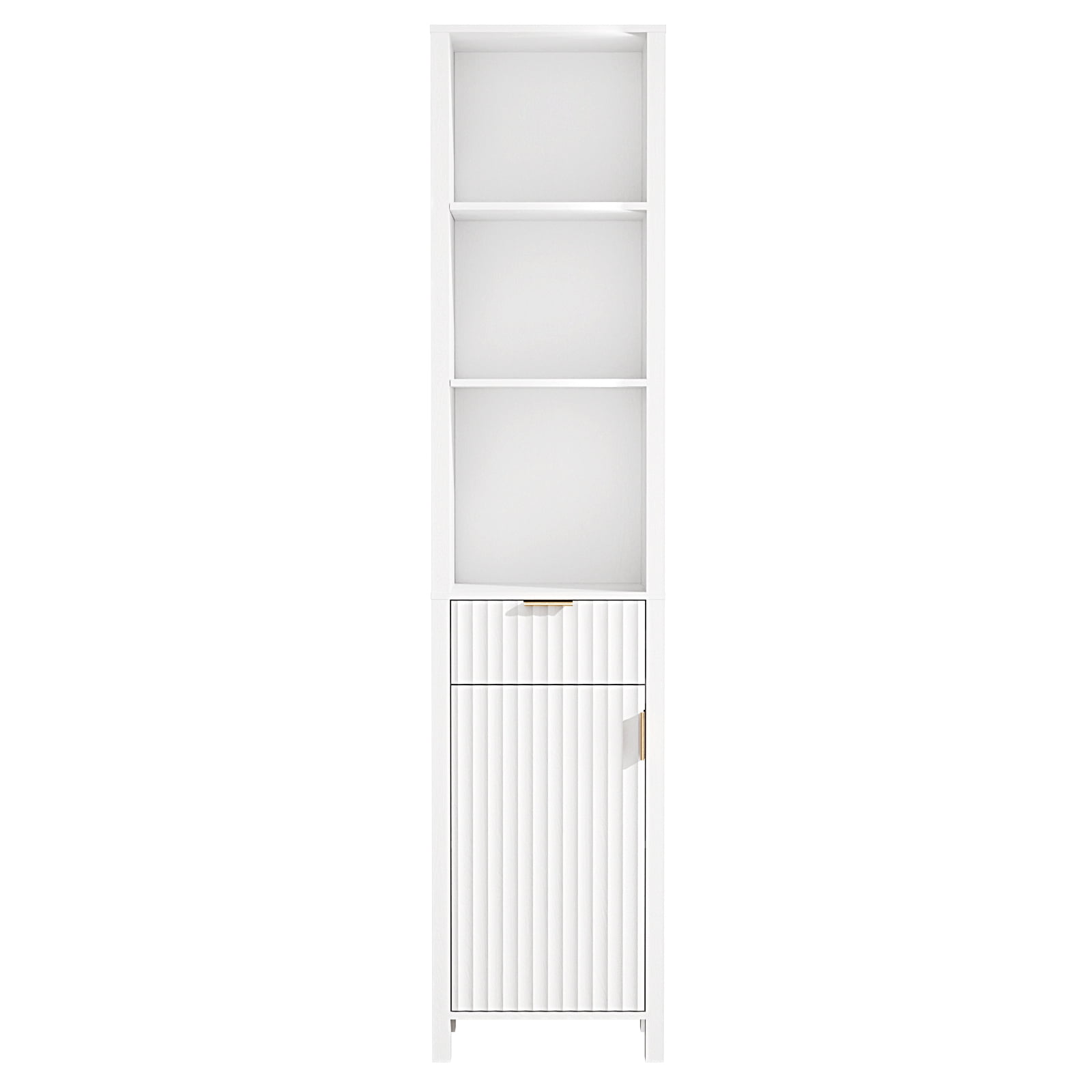 Ktaxon Fluted Bathroom Storage Cabinet Narrow Tall, Freestanding Cabinet Storage Tower with Grille Single Door and One Drawer, White