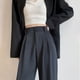 thumbnail image 1 of Pantalones de traje gris para mujer, de alta calidad, drapeados, primavera y otoño, rectos, sueltos, casuales, con fregona pequeña, pantalones estrechos de pierna ancha, 1 of 4