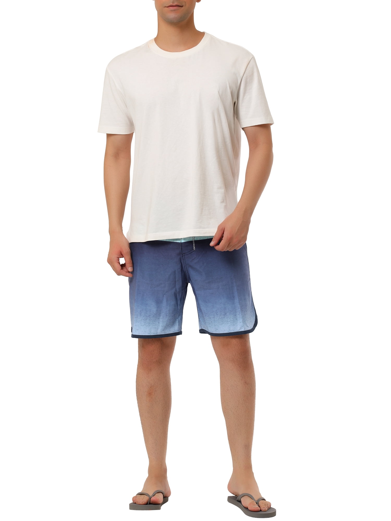 Unique Bargains Men's Summer Swim Color Block Drawstring Beach Board Shorts 32 Black Navy