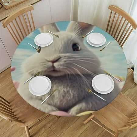 

Tllo0ord Cute Bunny Esater Round Tablecloth Edge Elastic Tablecloths for Holiday Waterproof Table Cloth Table Cover Fitted for Kitchen Outdoor Party Picnic Decor 46 -50