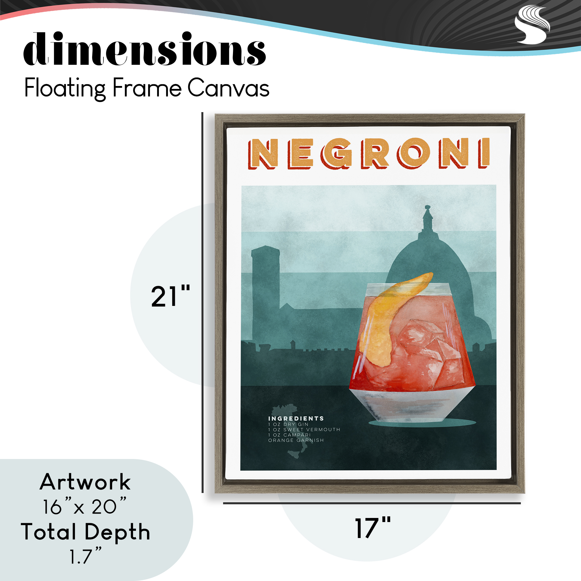 Retro Negroni & Architecture Brown Framed Floater Canvas Wall Art, design by Brett Blumenthal