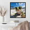 thumbnail image 3 of Kate and Laurel Sylvie Funny Animal Beach Cool Frog Green Glasses Selfie Framed Canvas Wall Art by The Creative Bunch Studio, 22x22 Black, Funny Cute Animal Art for Wall, 3 of 7