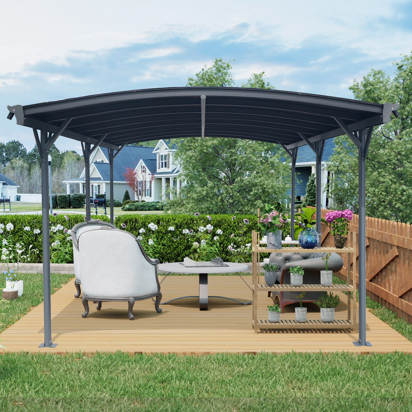 taoruifang 10x19 FT Arch Carport Aluminum Frame Polycarbonate Panels Heavy Snow Load Outdoor Canopy for Driveway Car Truck Black
