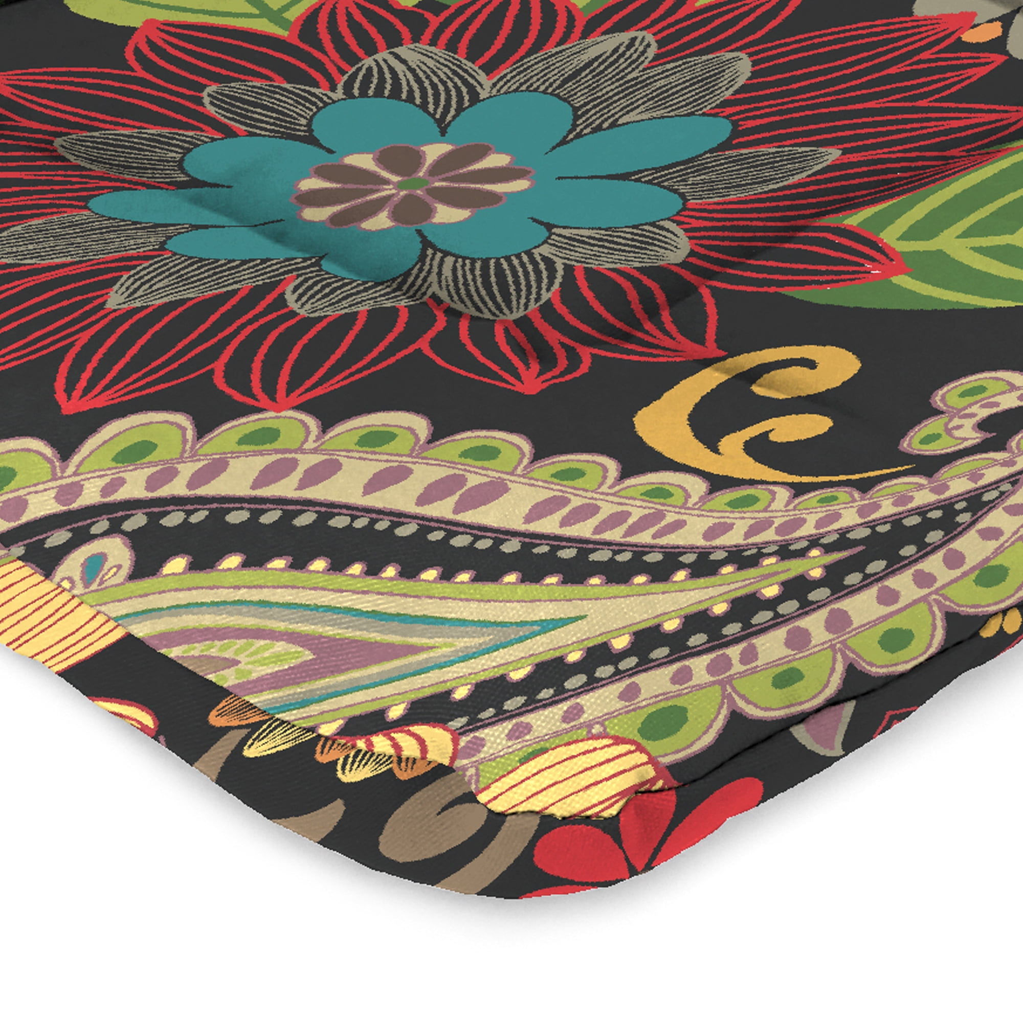 Jordan Manufacturing 38" x 21" Gaya Pizzazz Multicolor Floral Rectangular Outdoor Wrought Iron Chair Cushion with Ties and Hanger Loop