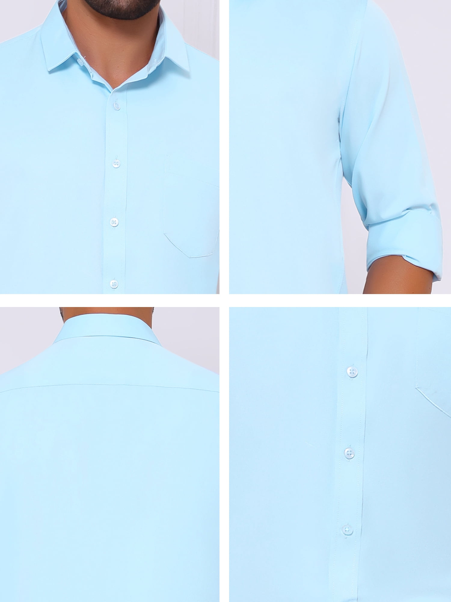 DARING DIVA Men's Point Collar Button Long Sleeve Business Shirts L Light Blue
