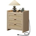 thumbnail image 3 of SICOTAS Boho Night Stands with Charging Station, Rattan Nightstands with Type-c Ports 26.57"H Tall Bed Side Table with 3 Drawers for Bedroom Enrtyway Livingroom,Light Oak, 3 of 9