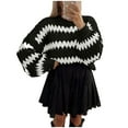 thumbnail image 4 of Fznquz Striped Women's Sweater Knit Long Sleeve Sweaters Soft Loose Crew Neck Yellow Womens Tops, 4 of 9