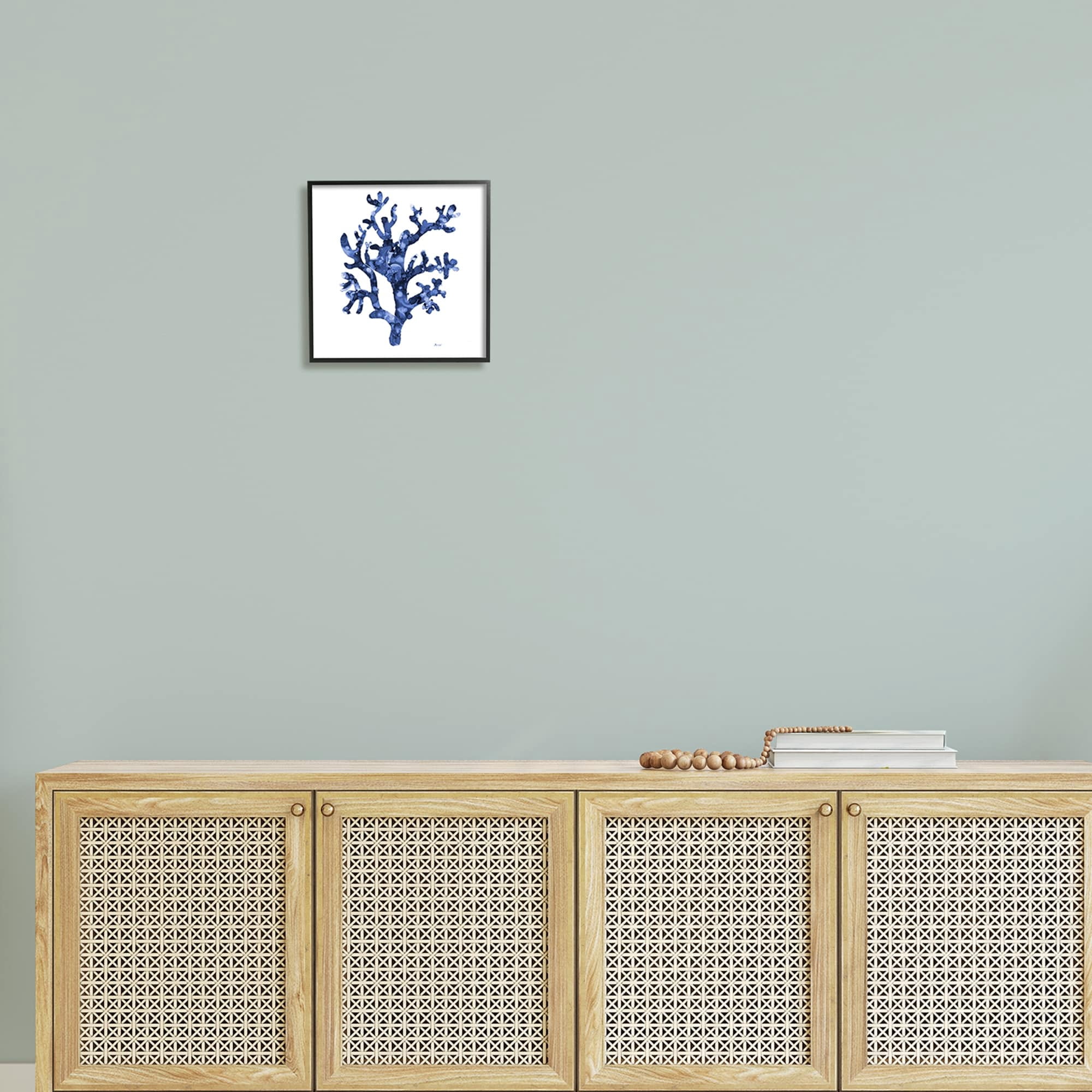 Stupell Industries Ocean Coral Plant Sea Life Blue Pattern Painting Black Framed Art Print Wall Art, Design by Patti Mann