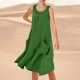 thumbnail image 1 of WILLBEST Vestido Lino Mujer Vestido Playero Informal De Verano De Color Liso Sin Mangas Hasta La Rodilla Con Cuello Redondo Y Bolsillos Para Vacaciones, Viajes Y Uso Diario, 1 of 3