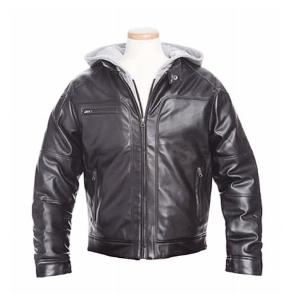 XLarge Mens Hoody Faux Leather Jacket