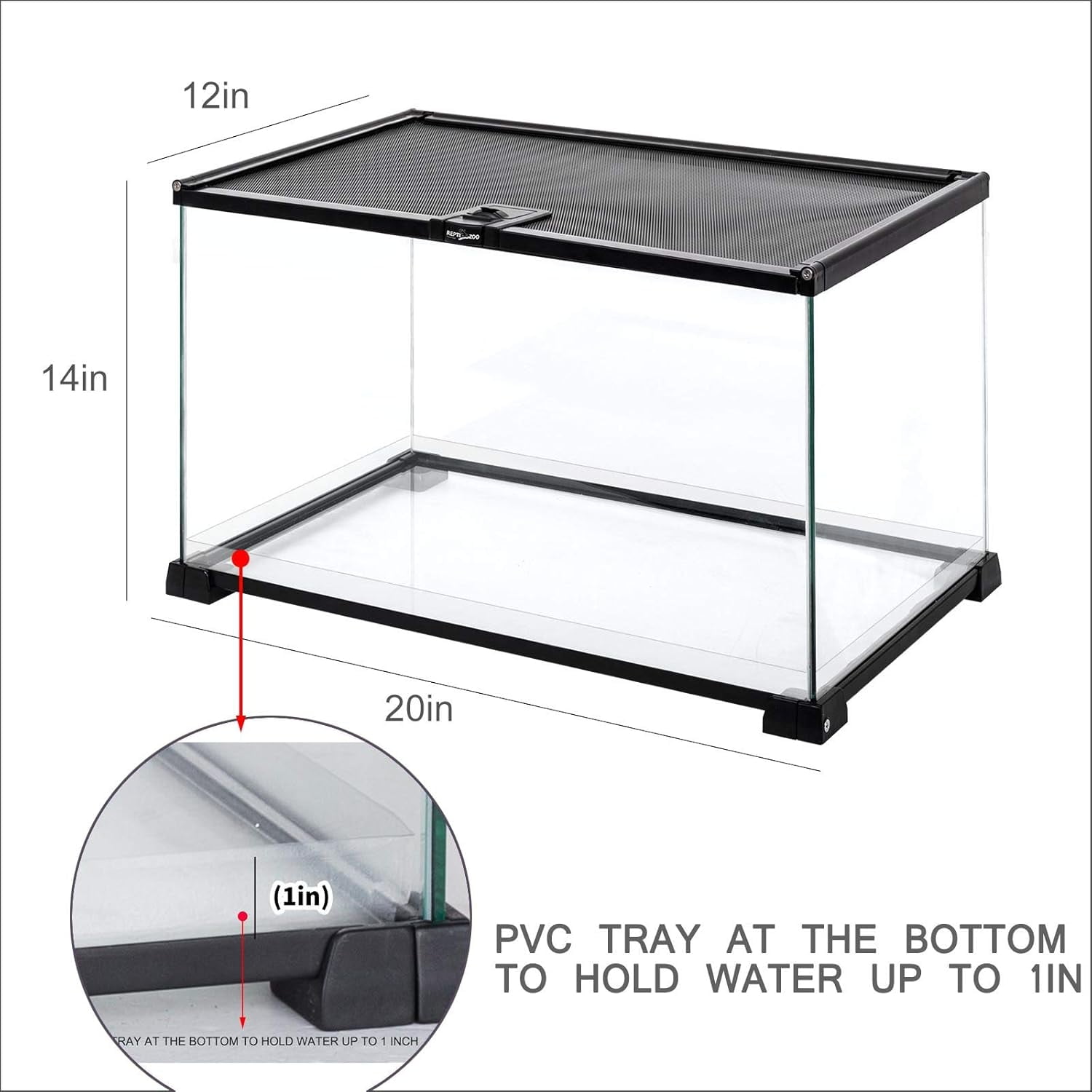 Full Glass Reptile Tank, Terrarium for Gecko Hermit Crab Hognose Snake etc, Top Screen Ventilation & Feeding