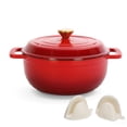 thumbnail image 6 of Cast iron 5QT cooking pot - Gradient red - Includes two silicone gloves - Enamel pot, 6 of 10