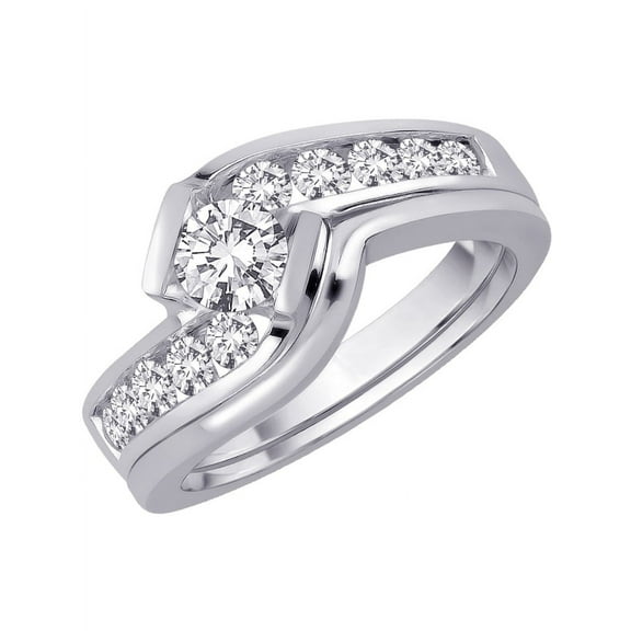 Diamond Engagement Ring with Plain Matching Band in 14K White Gold (1/2 cttw, G-H, SI2-I1 Clarity)