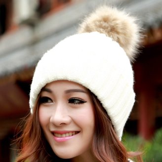 FURTALK Womens Winter Knitted Beanie Hat with Faux Fur Pom  display picture 2