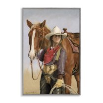 Stupell Industries Powerful Female Cowgirl Animals & Insects Painting Gray Framed Art Print Wall Art, 12 x 18
