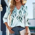 thumbnail image 3 of JTZGDY Womens 3/4 Sleeve Tops Dressy Casual Floral Printed Fall V Neck Outfit Graphic T-Shirts Trendy 2025 Basic Ruched Pleated Fall Tunic Blouse for Leggings Green#01 XL, 3 of 7