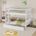 thumbnail image 5 of Twin Over Twin Bunk Bed, Pine Wood Bunk with 2 Drawers, Converts to 2 Twin Beds, with Ladder & Safety Guardrails, White, 5 of 12