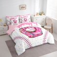 thumbnail image 3 of jejeloiu Pink Baseball Glove 7-Piece Twin Bedding Sets,Ball Sport Game Bedding Comforter Set For Girl Reversible, 3 of 8