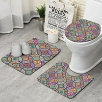 Yellow Floral Oval Pattern Bathroom Rugs Sets 3 Piece,Toilet Cover Set,Absorbent Non Slip Bathroom Mats Sets with U-Shaped Contour Rug Toilet Rug Set