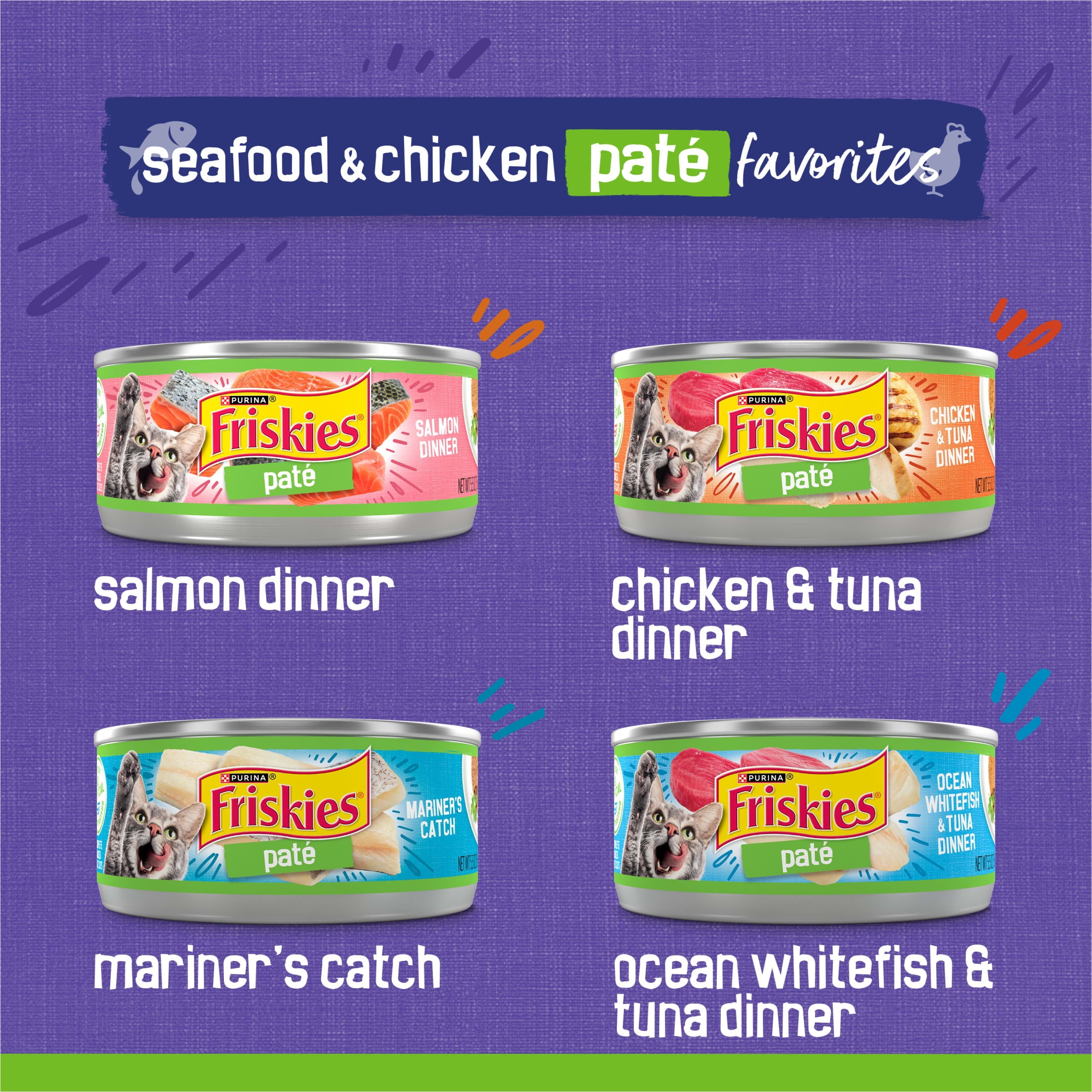 (6 pack) Purina Friskies Seafood & Chicken Pate Wet Cat Food Variety Pack, 5.5 oz Cans (40 Pack)