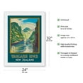 thumbnail image 2 of Wanganui River New Zealand - Gorge Boat Paddling - Vintage Travel Poster by John Holmwood c.1930 - Japanese Unryu Rice Paper Art Print 24 x 32 in, 2 of 4