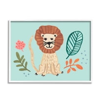 Stupell Industries Lovely Smiling Lion Botanical Plant Frame Illustration Paintings White Framed Art Print Wall Art, 20x16, by Heather Strianese