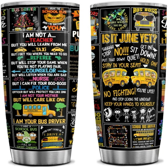 Bus Driver Appreciation Tumbler 20 Oz Stainless Steel, School Presents Mug Cup Birthday, Christmas, Back To School