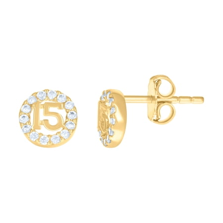 10K Yellow Gold Womens Cubic-Zirconia Anos 15 Quinceanera Stud Earrings